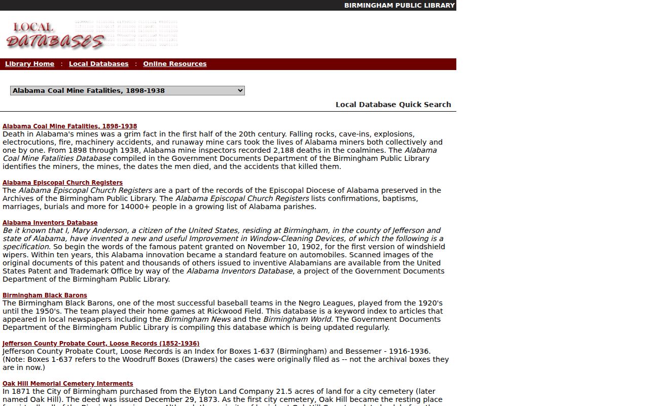 Jefferson County city directory companion databases at Birmingham Public Library