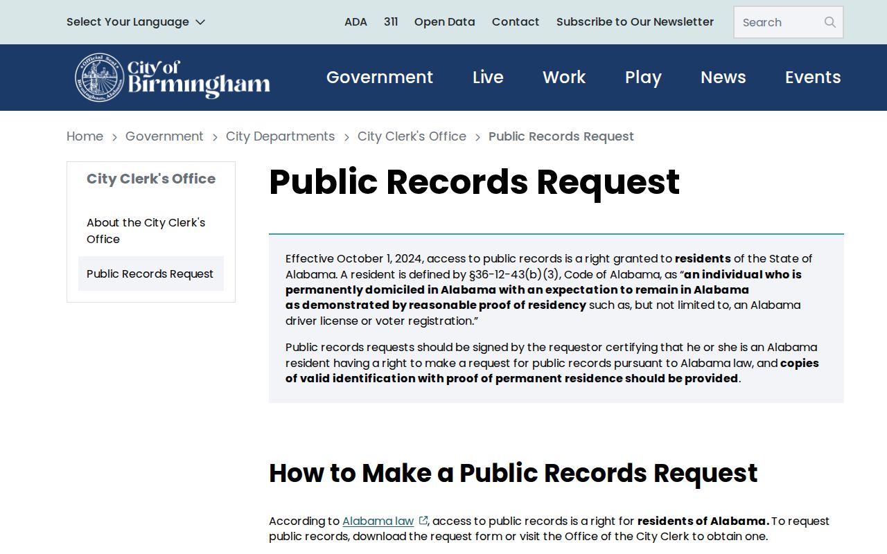 Jefferson County residents directory Birmingham records request rules