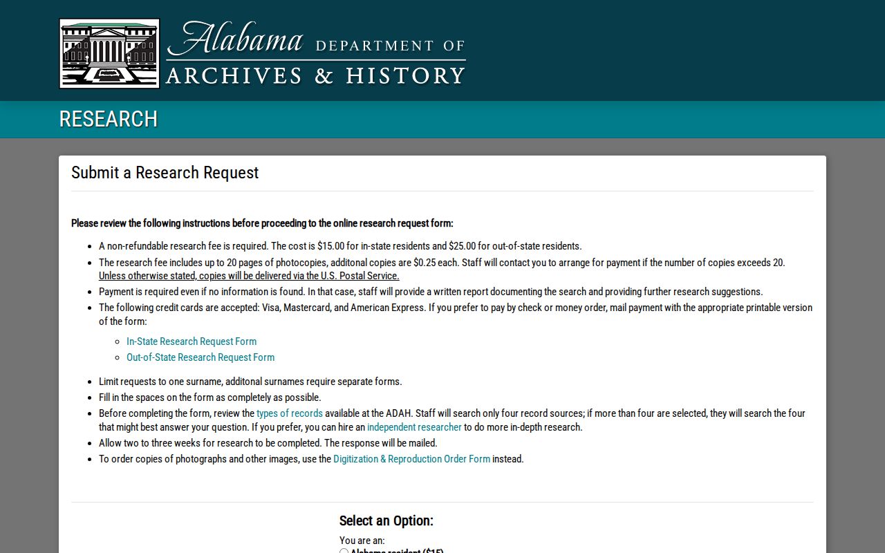 Jefferson County previous residents Alabama Archives research request