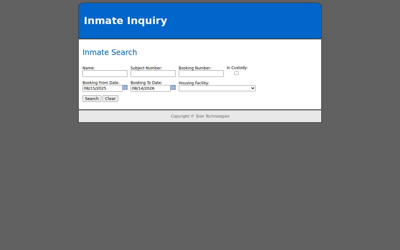 Jefferson County resident lookup local jail inquiry screen